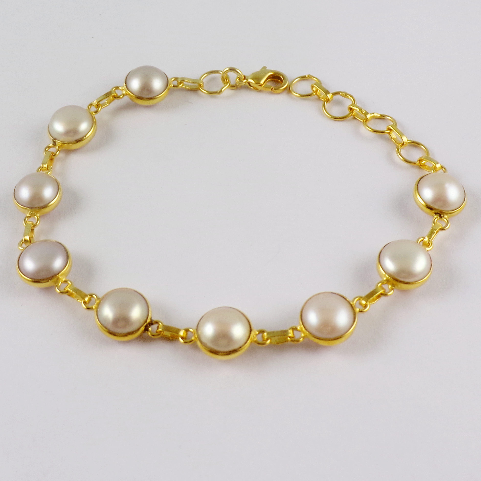 Natural Pearl Brass Bracelet D - BZB999 18K Gold Plated Round 8x8mm Bezel Setting Brass Bracelet